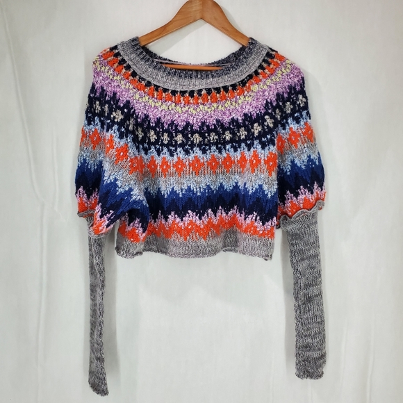 NWT FREE PEOPLE Home For The Holidays Sweater / Heather Grey Combo - Picture 6 of 12